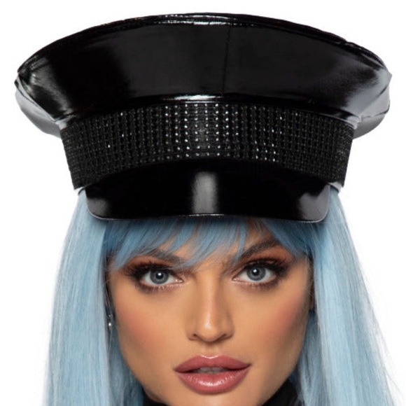Leg Avenue Accessories - Leg Avenue Black Patent Captain-Style Hat with Studded Band